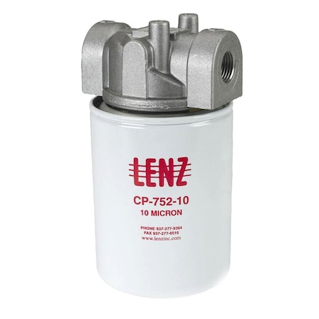 Lenz Filter Assembly Spin-On, 25 Micron, 55 Gpm, 150 PSI, 1 1/4 NPTf Port 221010